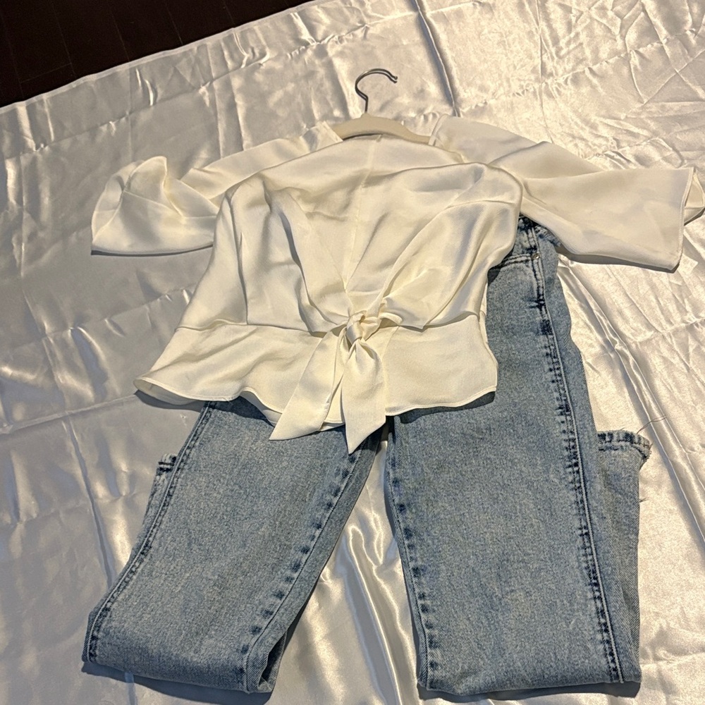 GB girls White Top and Blue Jeans Set